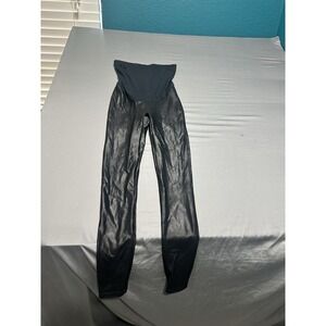 Spanx Mama Faux Leather Leggings Womens M Black Stretch Lightweight Maternity‎